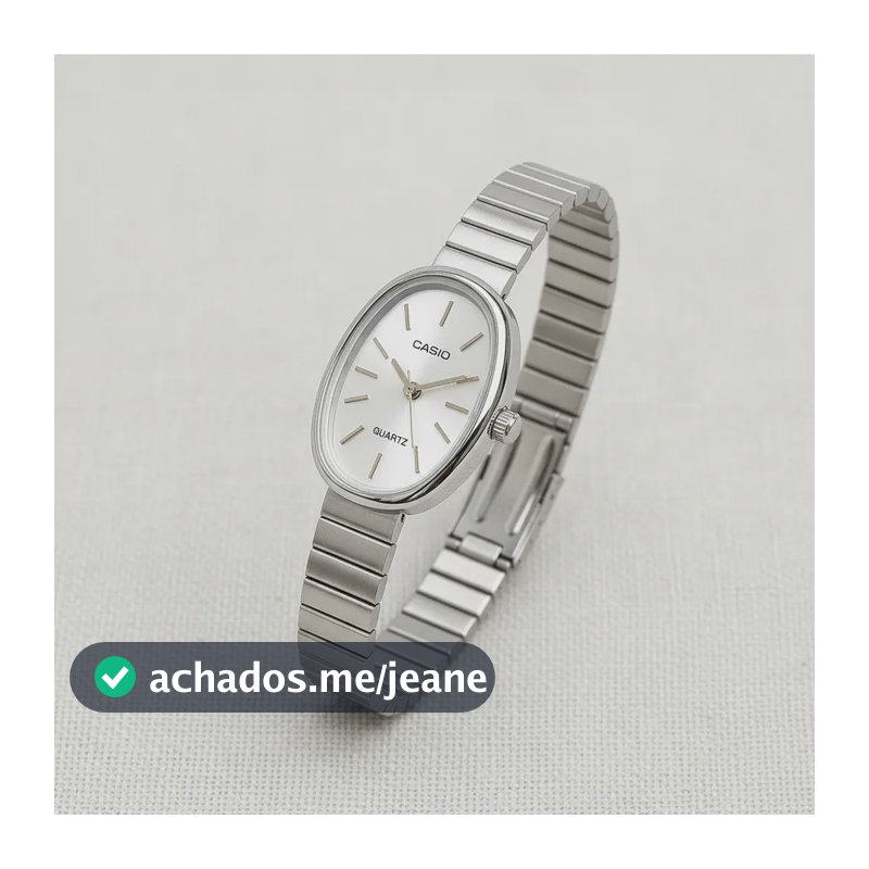 Relógio Casio Feminino Oval Aço Inoxidável Fivela Regulável Prateado