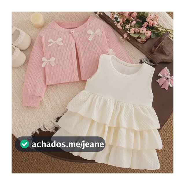 Conjunto Infantil Vestido E Casaquinho Tricô Bebê Pink Xl(9-12month)