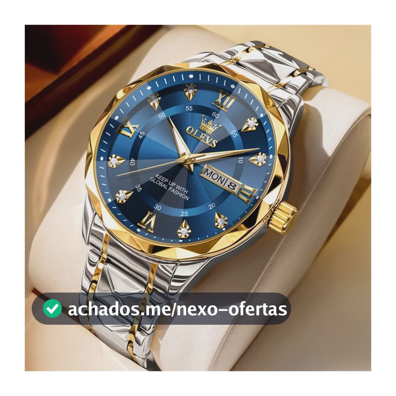 Relógio Masculino Original Olevs 9970 Aço Luminoso Clássico Prateado/dourado Dourado Azul-5609