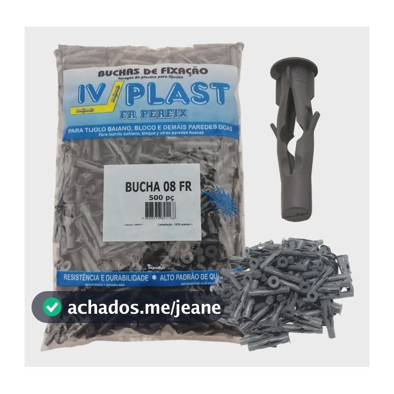 Bucha 8mm Tijolo Bloco Parede Oca C/ Aba Sem Parafuso 500pçs