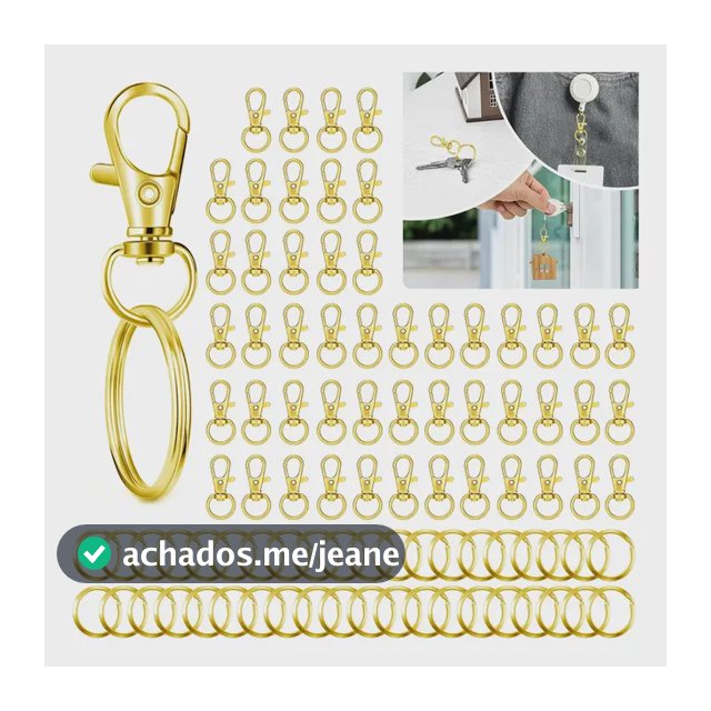 50pcs Fecho Mosquetão Argola Para Chaveiro Com Corrente