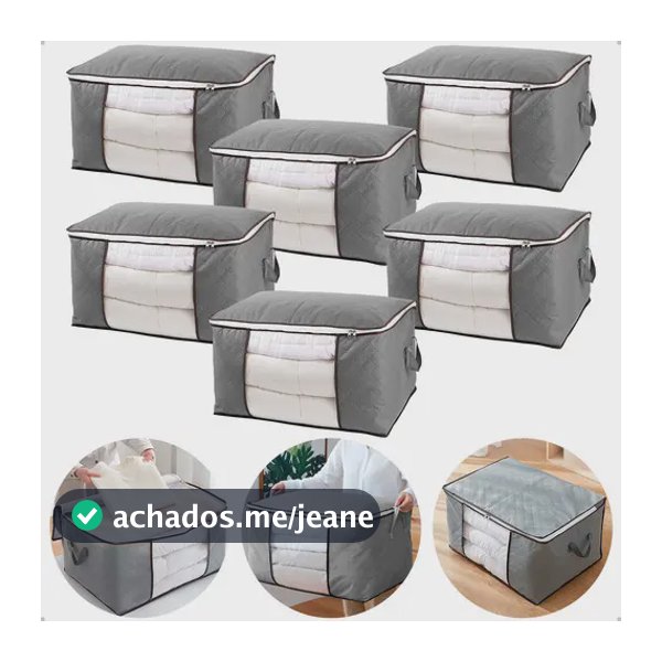 Kit 6 Saco Organizador Cobertor Edredon Closet Com Zíper Cinza