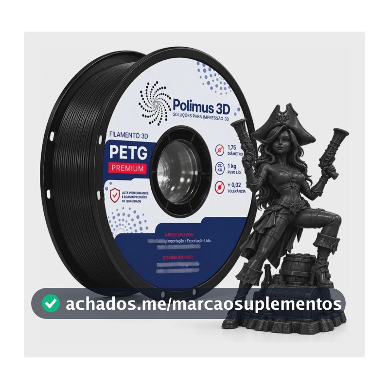 Filamento De Impressora 3D PETG Cor PRETO 1kg Polimus 3D Brilho Premium Para Imprimir Peças 3D Impressão 3D Modelagem Miniaturas Enfeites e Projetos