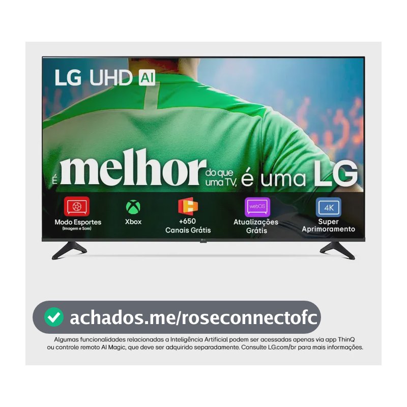 Smart TV LG UHD AI UA75 55 polegadas HDR10 Pro Processador α7 AI Ger8 webOS 25