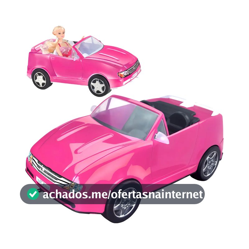 Carro Conversível Rosa Grande para Bonecas Barbie, de 37cm e 2 Lugares