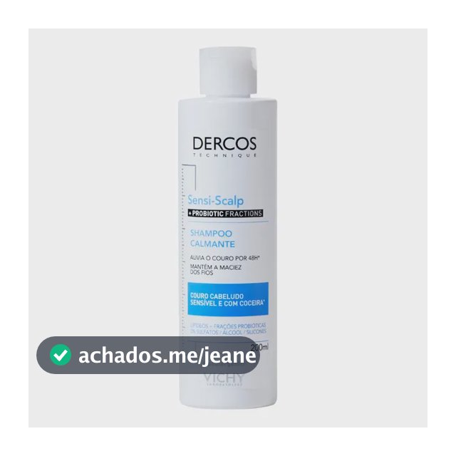 Shampoo de Limpeza Calmante para Couro Cabeludo Sensível, Alívio Instantâneo 48h, Nutrição e Brilho, Livre de Sulfatos, Parabenos e Corantes, Dercos SensiScalp Probiotic, Vichy 200ml