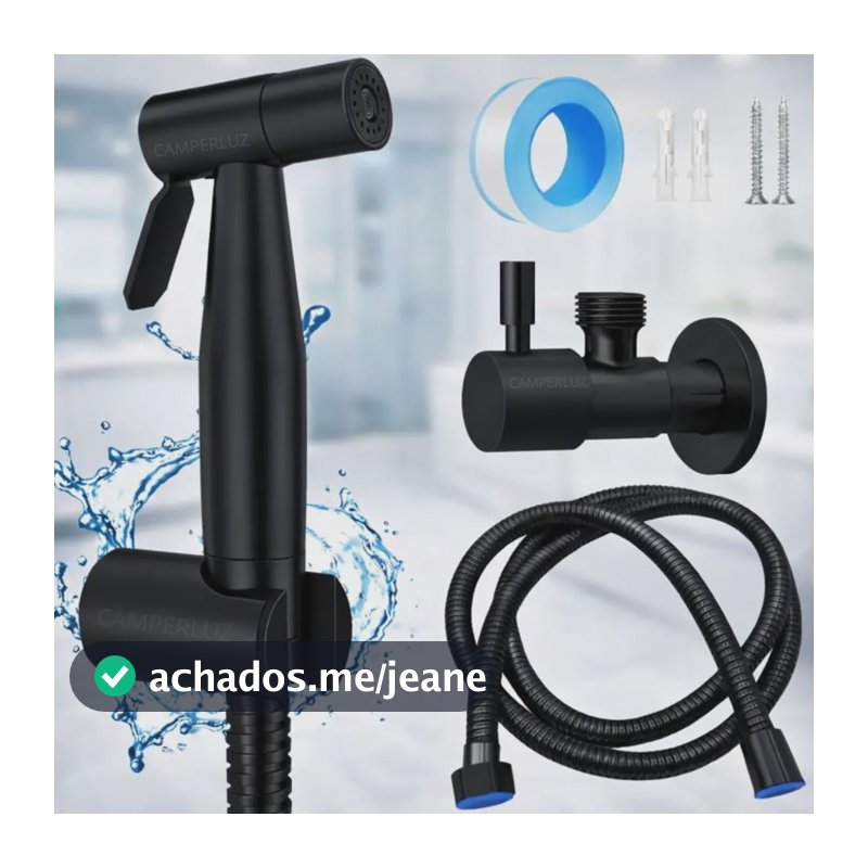 Kit Ducha Higiênica Registro 1 Saída De 1/2 Em Aço Inox Inoxidável 304 Mangueira 1.50 Metros E Pistolinha Cor Negra - Marca Camperluz