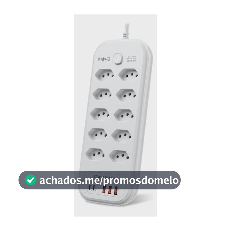 Filtro De Linha Régua Extensão 10 Tomadas Com 3 Usb E 2 Pd Branco 127/220v