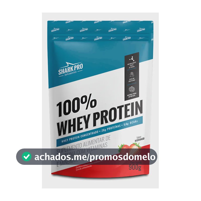 100% Whey Protein Conc Refil 900g Grow Soldiers - Shark Pro Sabor Morango