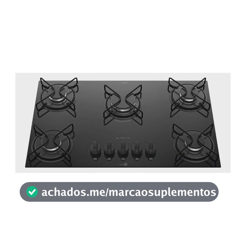 Cooktop 5 Bocas Atlas Agile Up com Mesa De Vidro A Gás Preto Bivolt