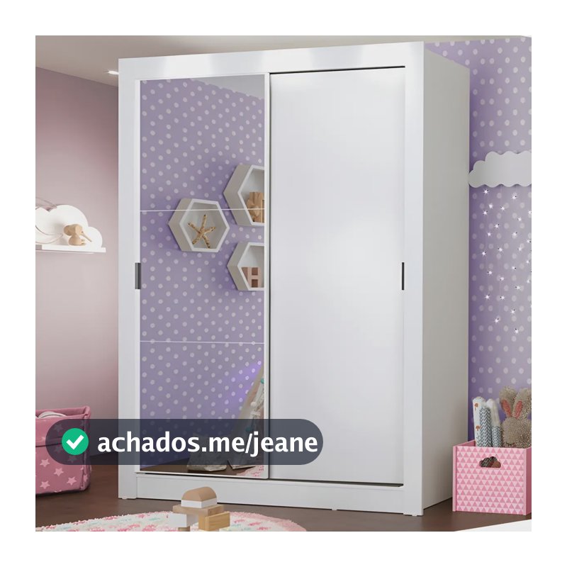 Guarda-roupa Infantil Madesa Enzo 2 Portas Correr Espelho B Cor Branco XA1094091E