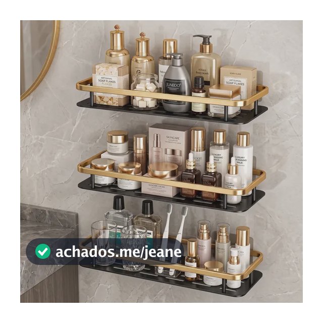 Kit 3 Suporte Porta Shampoo Prateleira Banheiro Adesivo Dourado