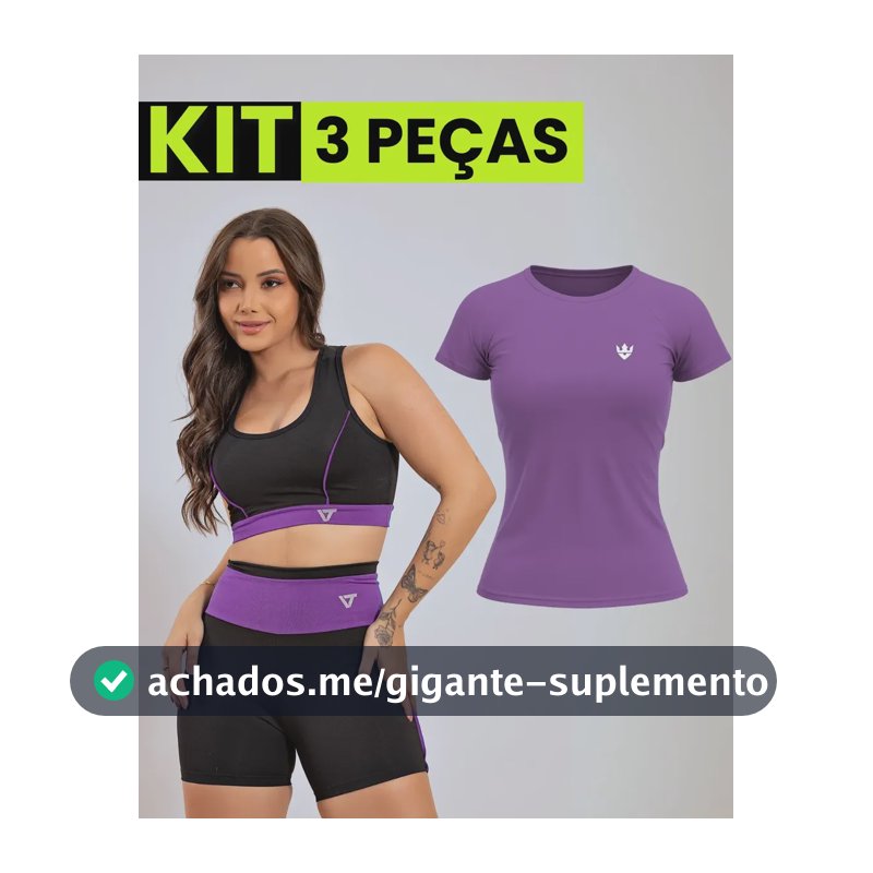 Kit Conjunto Fitness Feminino + Camiseta Roupa Academia Roxo Liso G