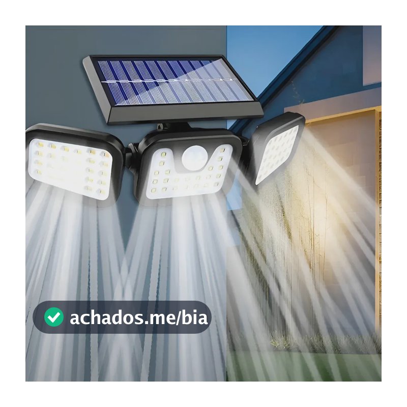 Refletor Solar Led 3 Cabeças Ajustavel Sensor Movimento 50w Branco 1pcs
