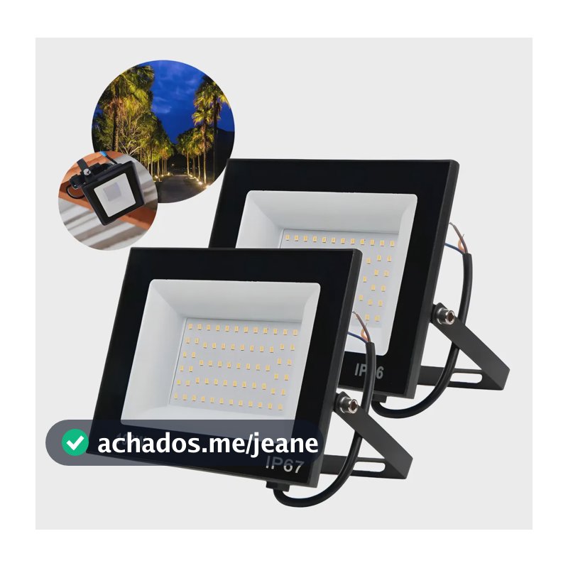 Kit 2 Refletor Led 100w Prova Dágua Holofote Ip67 6500k Smd 127/220v Preto Branco-frio