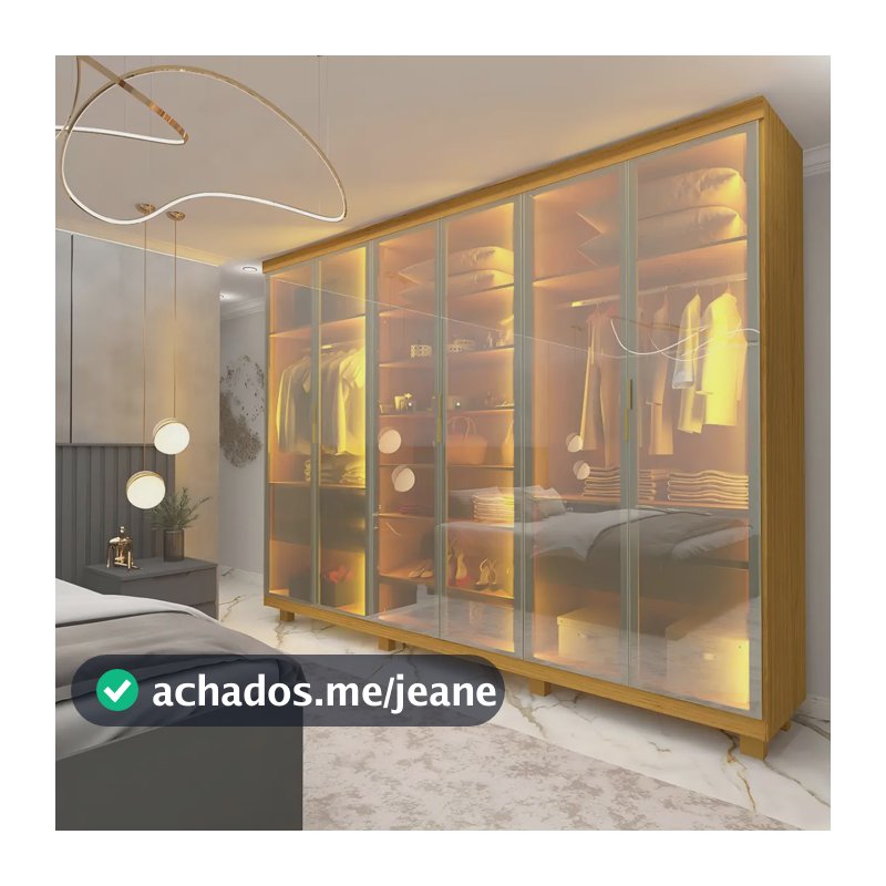 Guarda Roupa Casal Reflecta Led 6 Portas Imperatriz Gelius Cor Naturale
