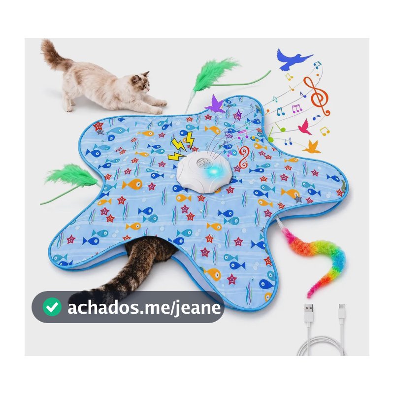 Brinquedo Elétrico Interativo Fallove para Gatos com Pena e Rato, Pack de 3 Refis e Som
