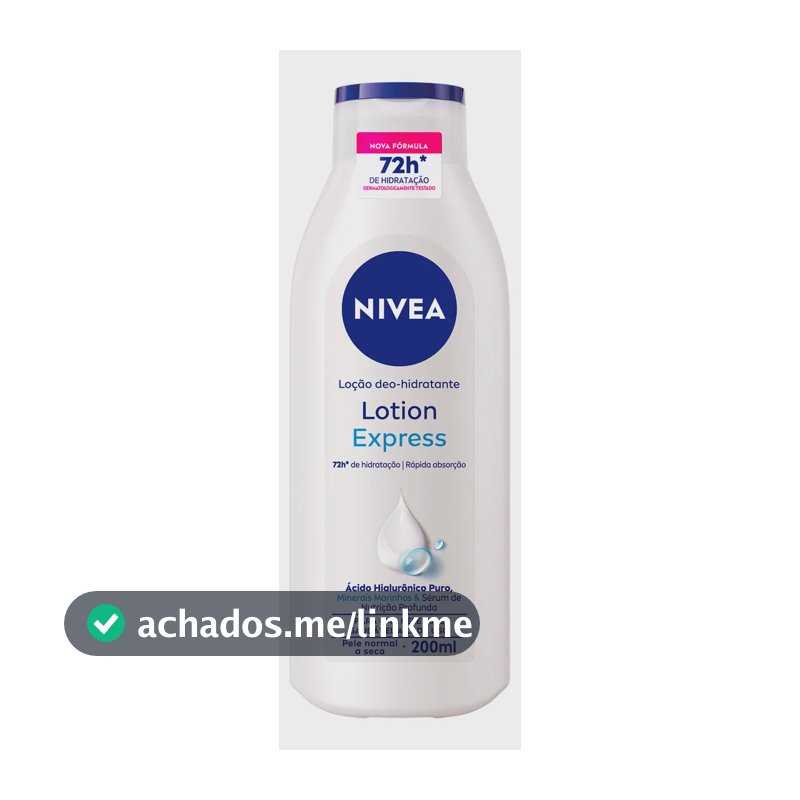 NIVEA Loção Deo-Hidratante Lotion Express 200ml, Hidratação 72h, Rápida Absorção, Hialurônico Puro, Corporal, Pele Normal e Seca