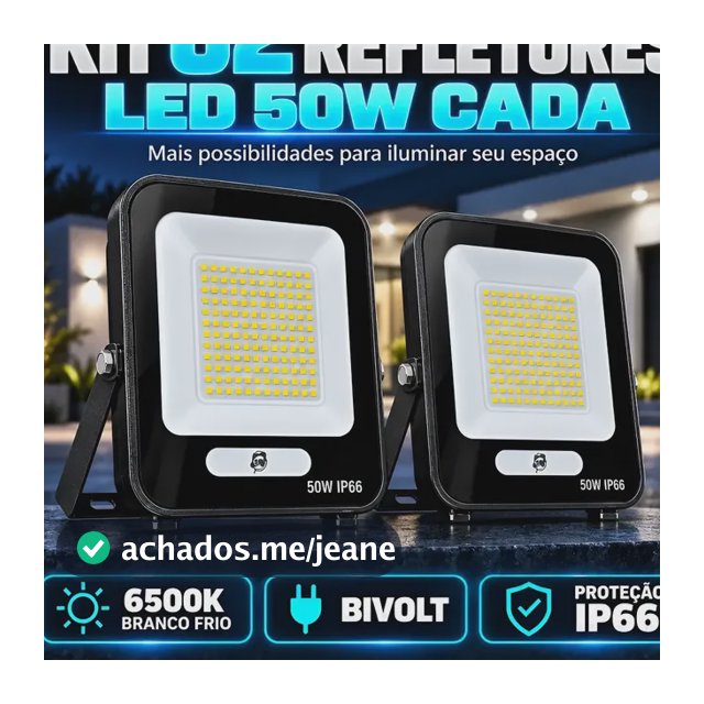 Kit 2 Refletores Led 50w Ctb Bivolt 6500k Branco Frio Ip66