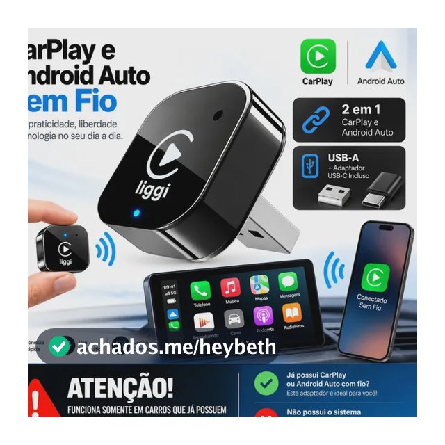 Adaptador CarPlay Sem Fio Android Auto 2 Em 1 USB Wireless Car Play Automático Liggi