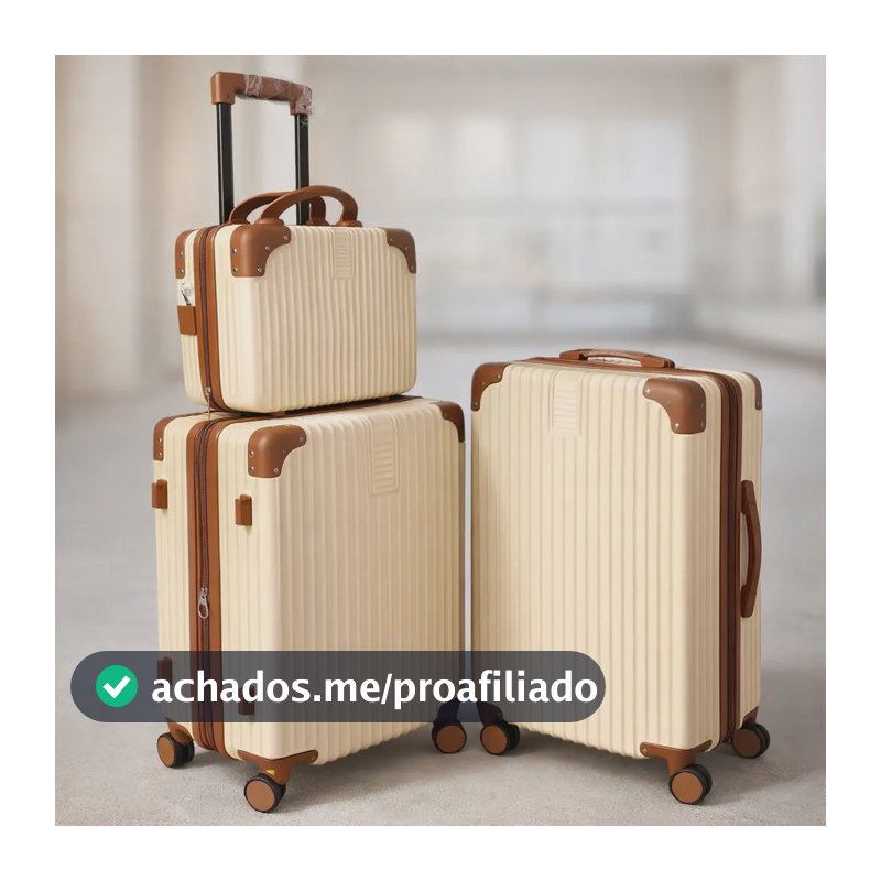 Mala De Viagem Kit 10+23+frasqueira  Kit Com 3 Peças Bege Listras