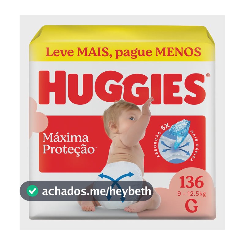 Huggies Fralda Descartável Máxima Proteção G - 136 Un
