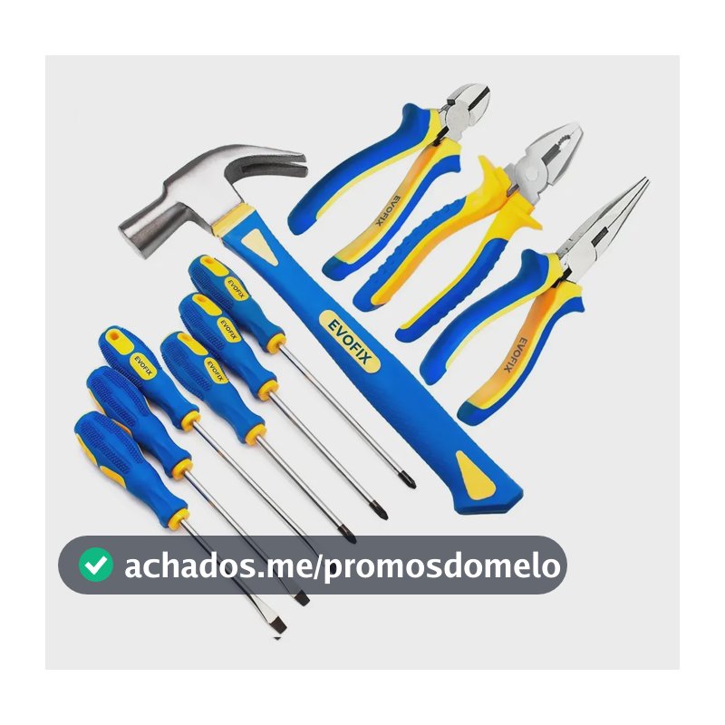 Kit de Ferramentas EVOFIX com Martelo, Alicates e Chaves (10 Peças)