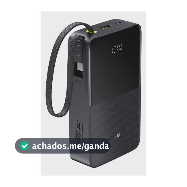 Power Bank Baseus Bipow2 Pro FC51 20000mAh 22,5W Carregamento Rápido Cabo USB-C Integrado Display Digital Carrega 3 Dispositivos Proteção Inteligente Preto