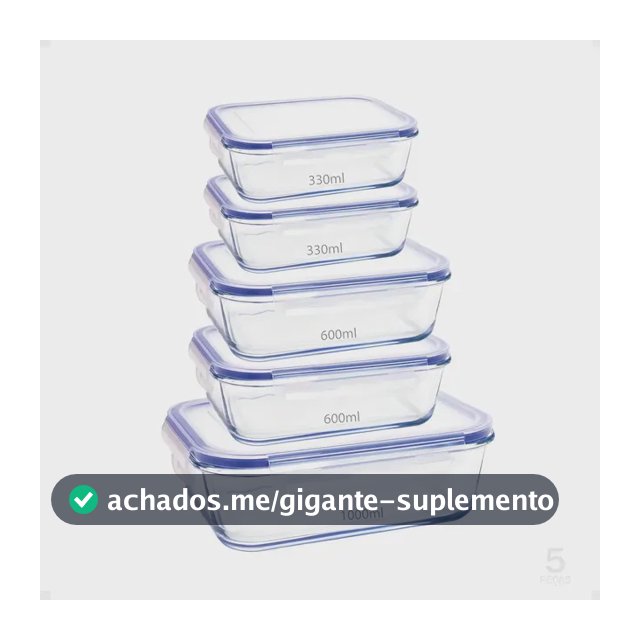 Kit 5 Potes Herméticos Vidro Borossilicato Olga Casa Marmita Tampas Incolor