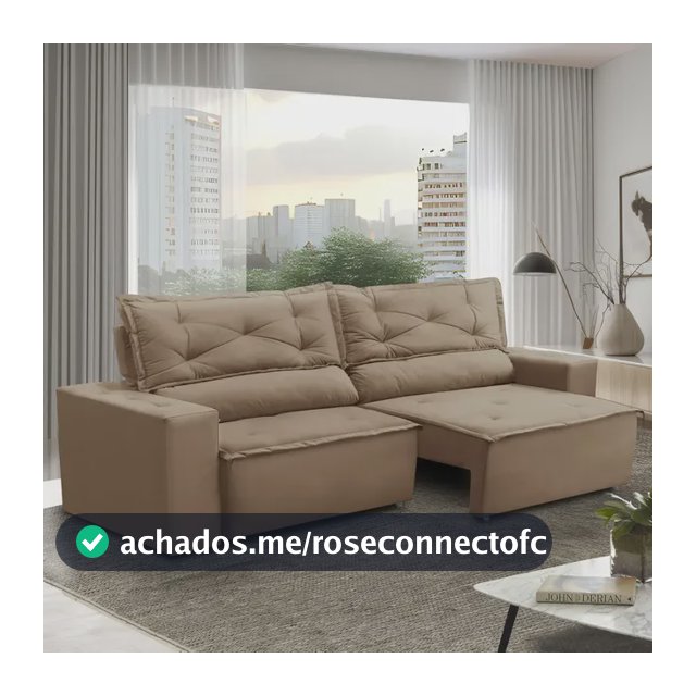 Sofá Retrátil e Reclinável com Molas 1,80m Livia Suede Cappuccino Adonai Estofados