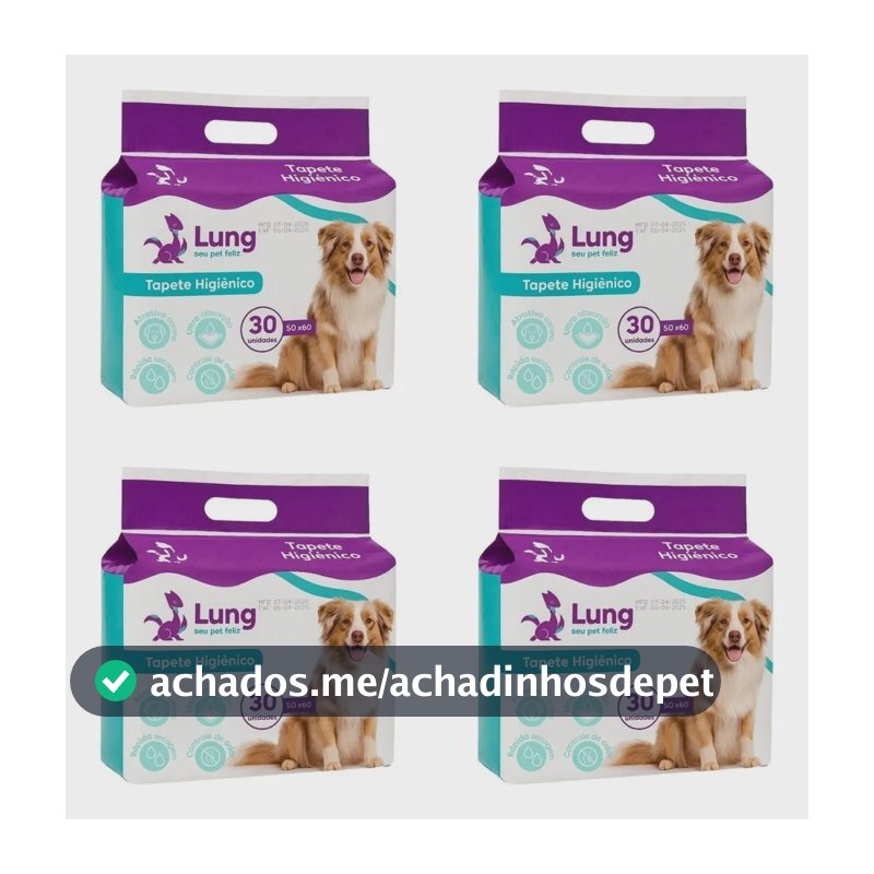 Kit 4un Pacotes Tapete Higiênico Pet 50x60cm Lung 30un Cada