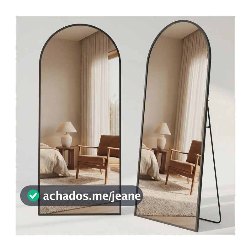 Espelho Corpo Inteiro 180x65 Arqueado Preto Chão Parede Preto