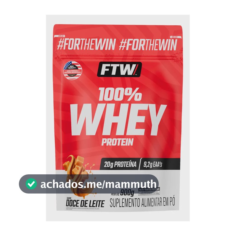 Whey Protein 100% Concentrado Refil 900g Sabor Doce de Leite - FTW