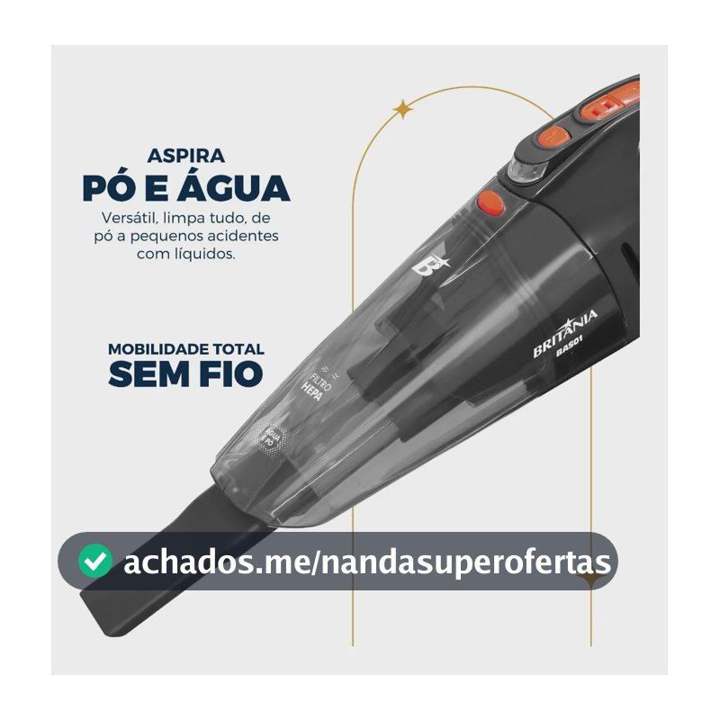 Aspirador De Pó Portátil Bas01 Pó E Água Bivolt 60w Britânia Cinza