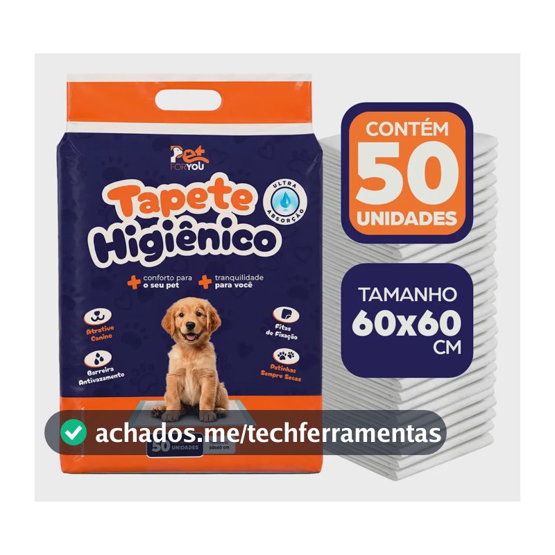 Tapete Higiênico Pet 50 Unidades 60x60 Descartável Cão Gato