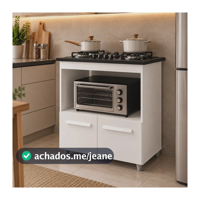 Balcão Para Cooktop 4 Bocas E Microondas 2 Portas Elisa Cor Branco