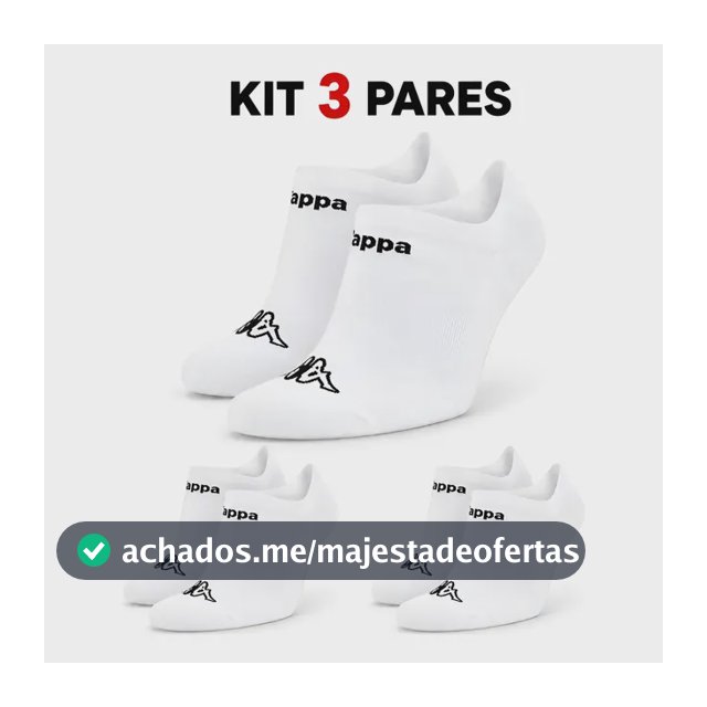 Kit 3 Pares Meias Kappa Sapatilha Soquete Invisível Original Branco 38-43