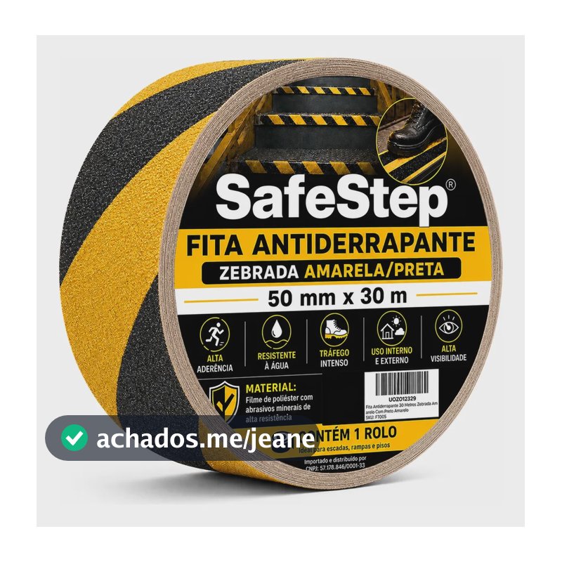 Fita Antiderrapante 30 Metros X 50mm Zebrada Escada Piso Amarelo