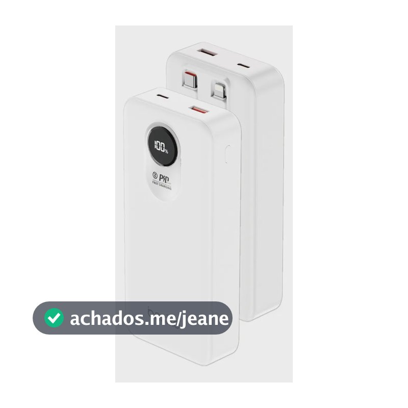 Power Bank Basike com Cabo Embutido de 20000mAh e Carregamento Rápido 22,5W para iPhone e Samsung