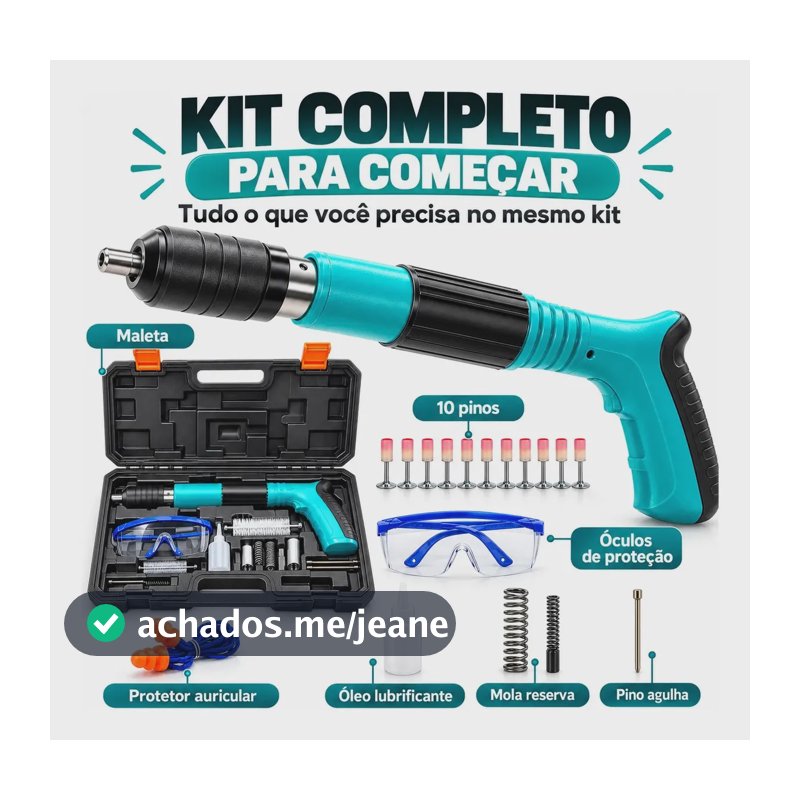 Pistola Fixação Finca Pino Ação Direta 10 Pregos Epis Maleta Pinador Pregador Grampeador Rebitador De Prego Pressão Manual Ferramenta Para Drywal Gesso Concreto Aço Parede + 10 Pinos acessórios