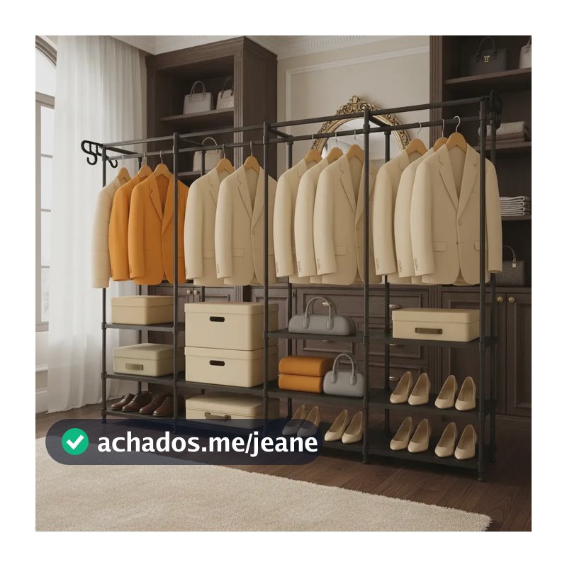 Guarda Roupa Arara 4 Colunas Organizador De Roupa Intima Dobrável Closet Premium Cor Preto