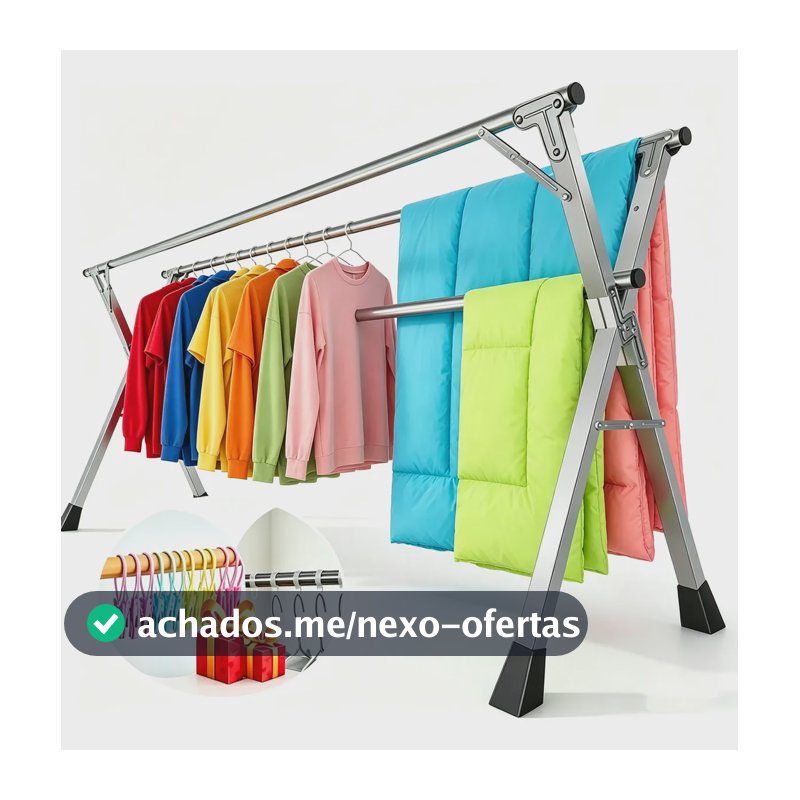Varal De Chão Grande De Roupas 3andares Dobrável Suporta80kg Prateado
