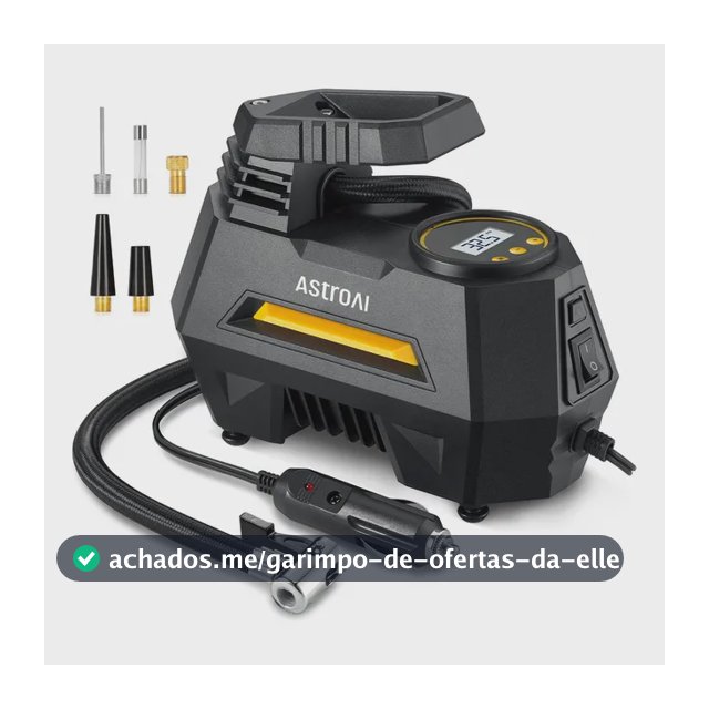 Compressores de ar portátil AstroAI para pneus de carro–Acessório automotivo,cabo de alimentação de 3 metros–Alimentação de CC,com manômetro digital e luz LED,adequada bicicletas e balões