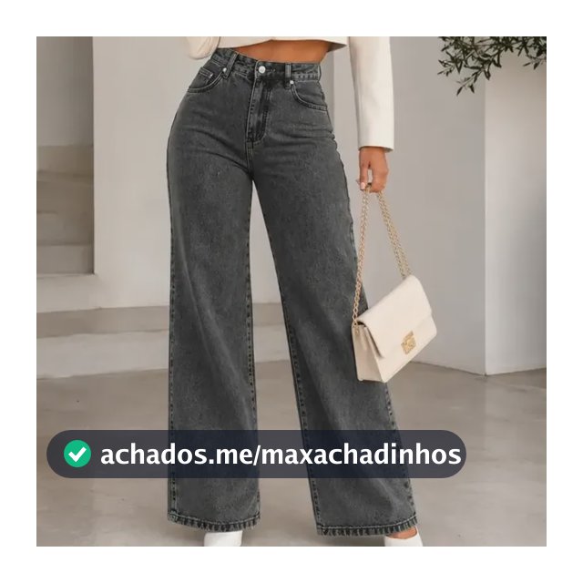 Calça Jeans Pantalona Wide Leg Feminina Cintura Alta Larga