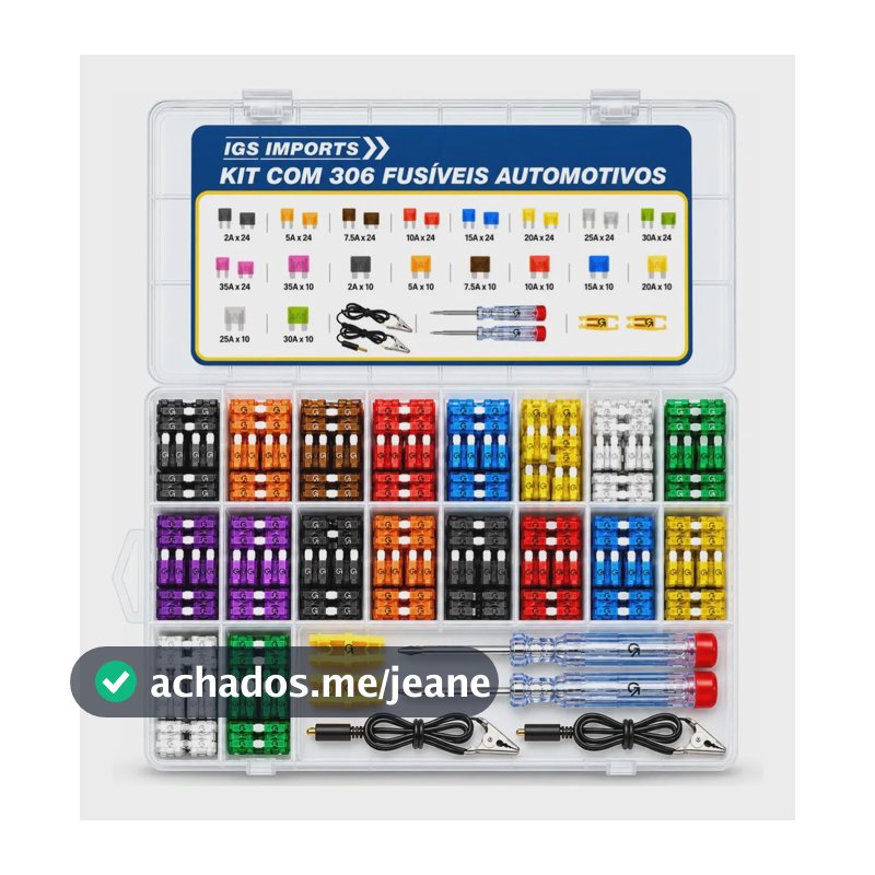 Kit 306 Fusíveis Lâmina Mini E Médio Automotivo 12v Para Carro Moto Caminhão Com Estojo Sortido Reposição Elétrica Veicular IGS Imports