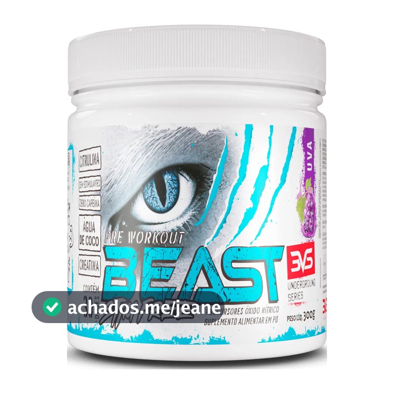 Pré Treino Sem Cafeína Beast 300g - Sabor Uva - Fórmula Exclusiva Com Citrulina, Beta Alanina, Creatina, Água De Coco, Arginina, Taurina E Tirosina