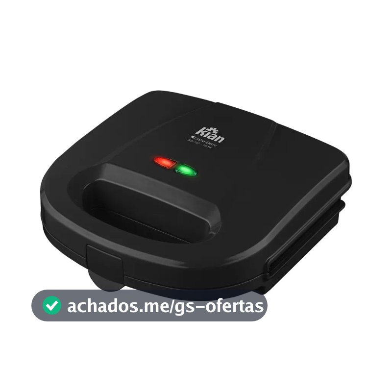 Sanduicheira Grill 2 Em 1 Kian Preta Elétrica 750w Cor Preto,Seu Mixto Quente Ultra Rápido, e Outros Petiscos