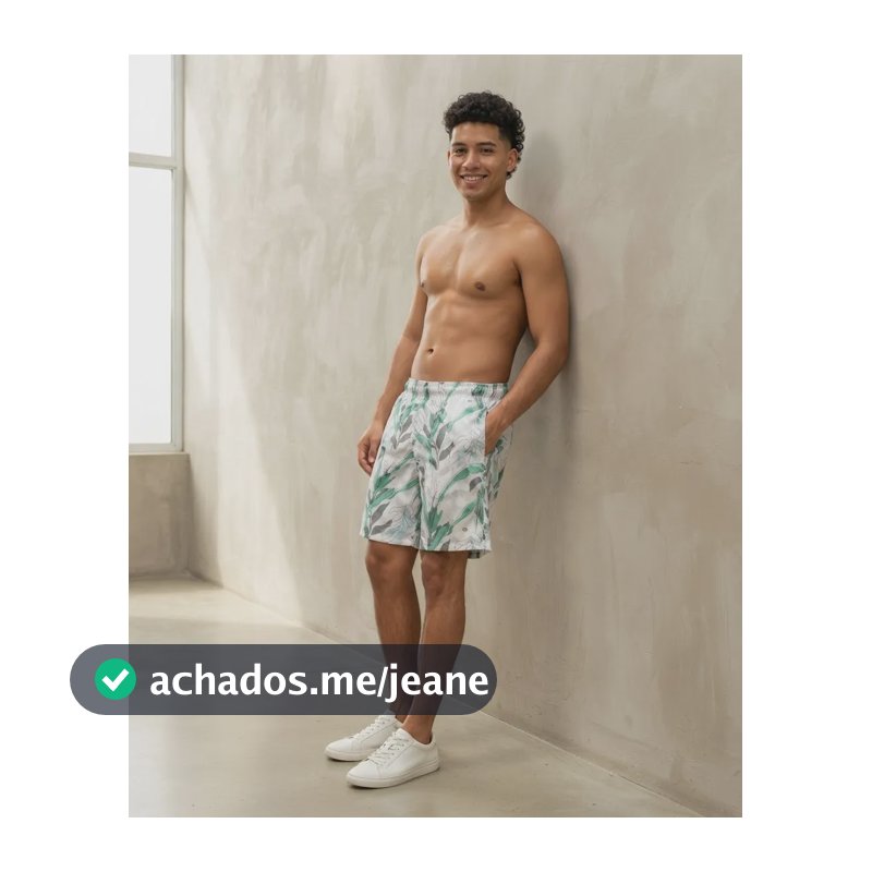 Bermuda Ogochi Masculina Branco Folhas Do P Ao Gg
