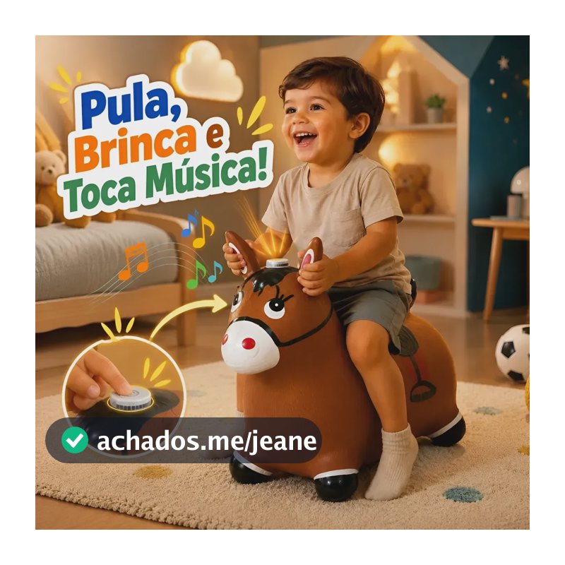 Cavalinho Upa Upa Grande Pula Pula Borracha Musical Led Kids Marrom