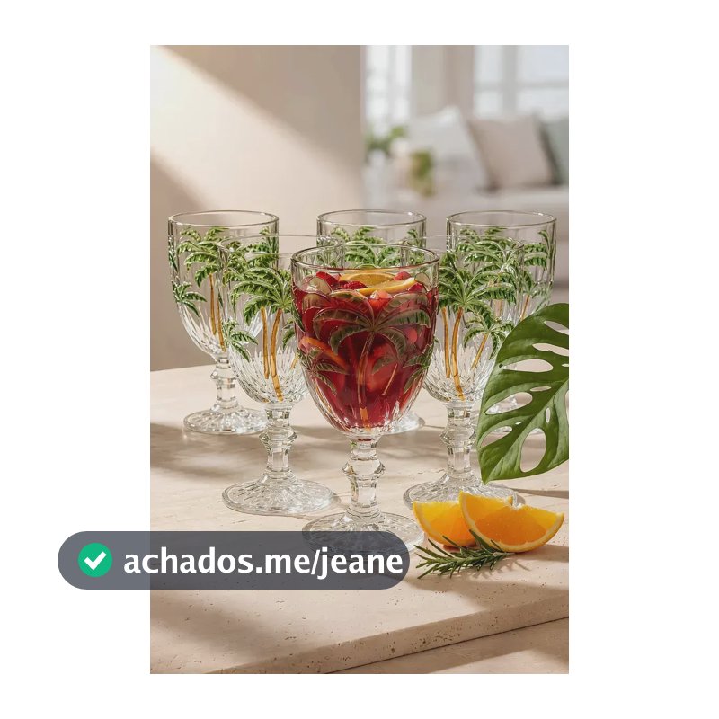 Conjunto 6 Taças Vidro Palm Tree Coqueiro 300ml Transparente Coqueiro